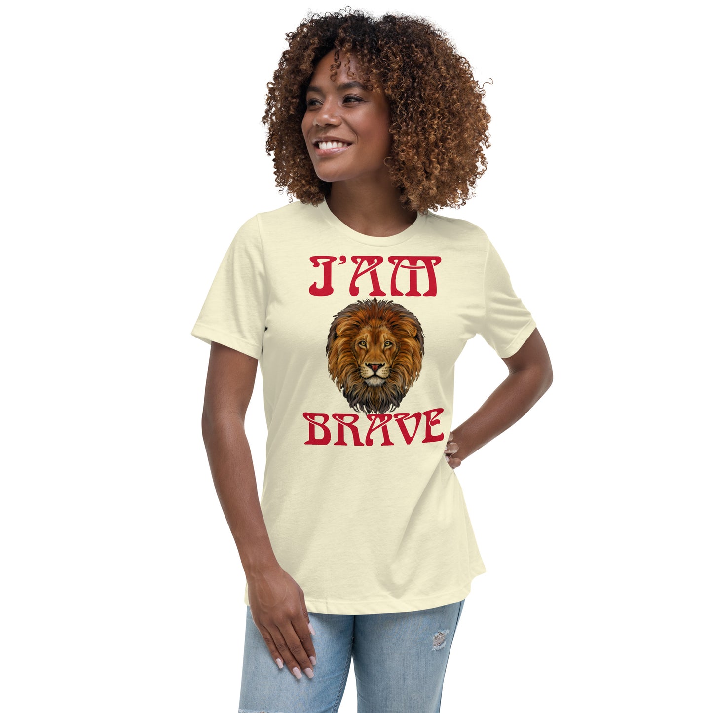 "I'AM BRAVE!”Women's Relaxed T-Shirt W/Red Font