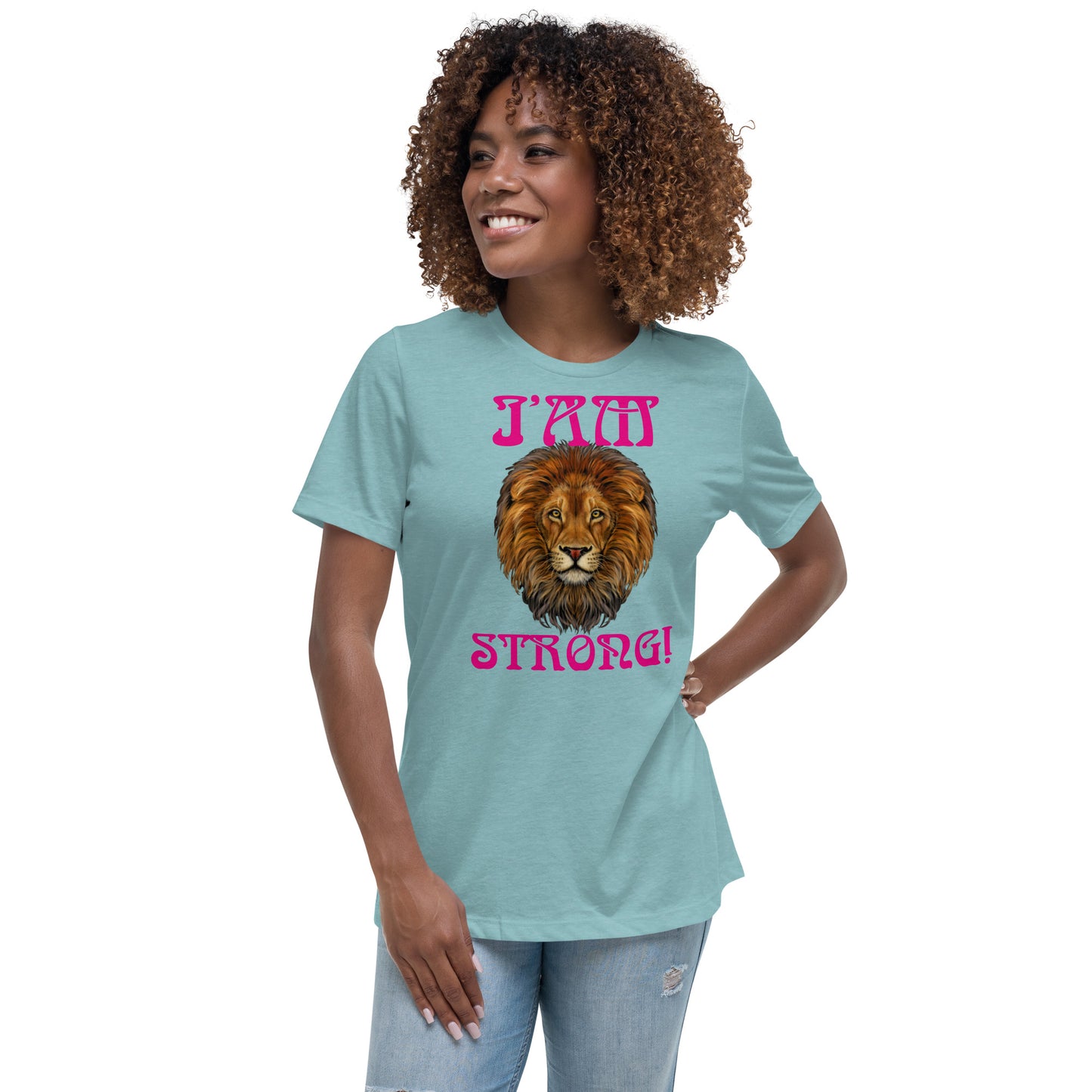 “I’AM STRONG!”Women's Relaxed T-Shirt W/ Violet Red Font