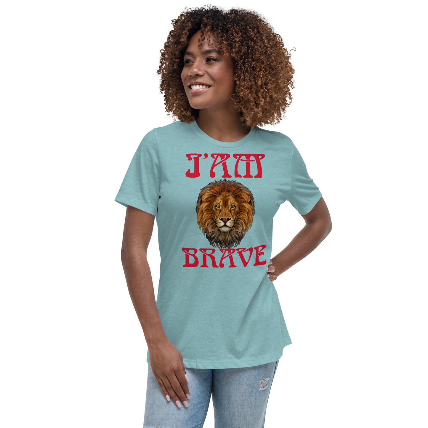 "I'AM BRAVE!”Women's Relaxed T-Shirt W/Red Font