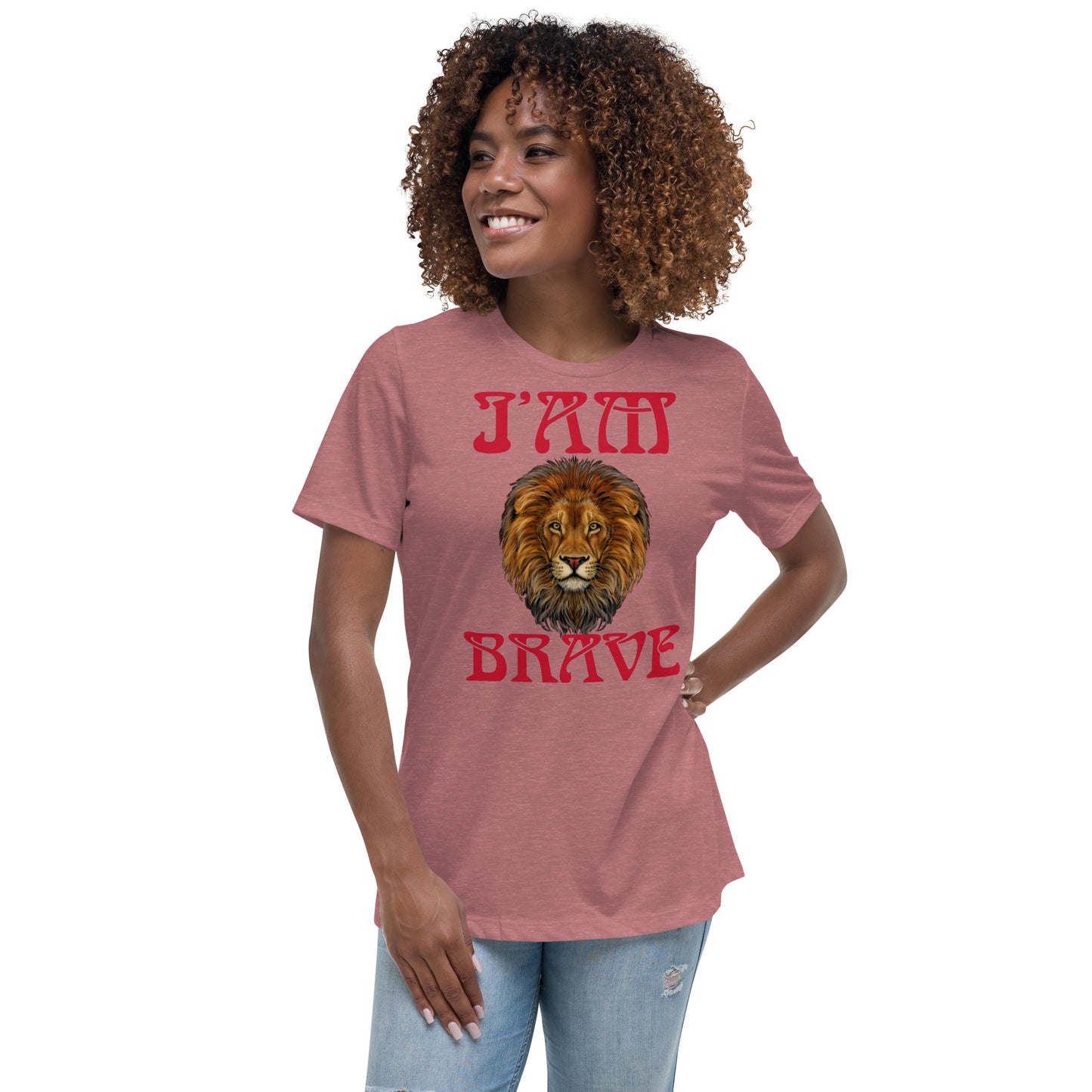 "I'AM BRAVE!”Women's Relaxed T-Shirt W/Red Font