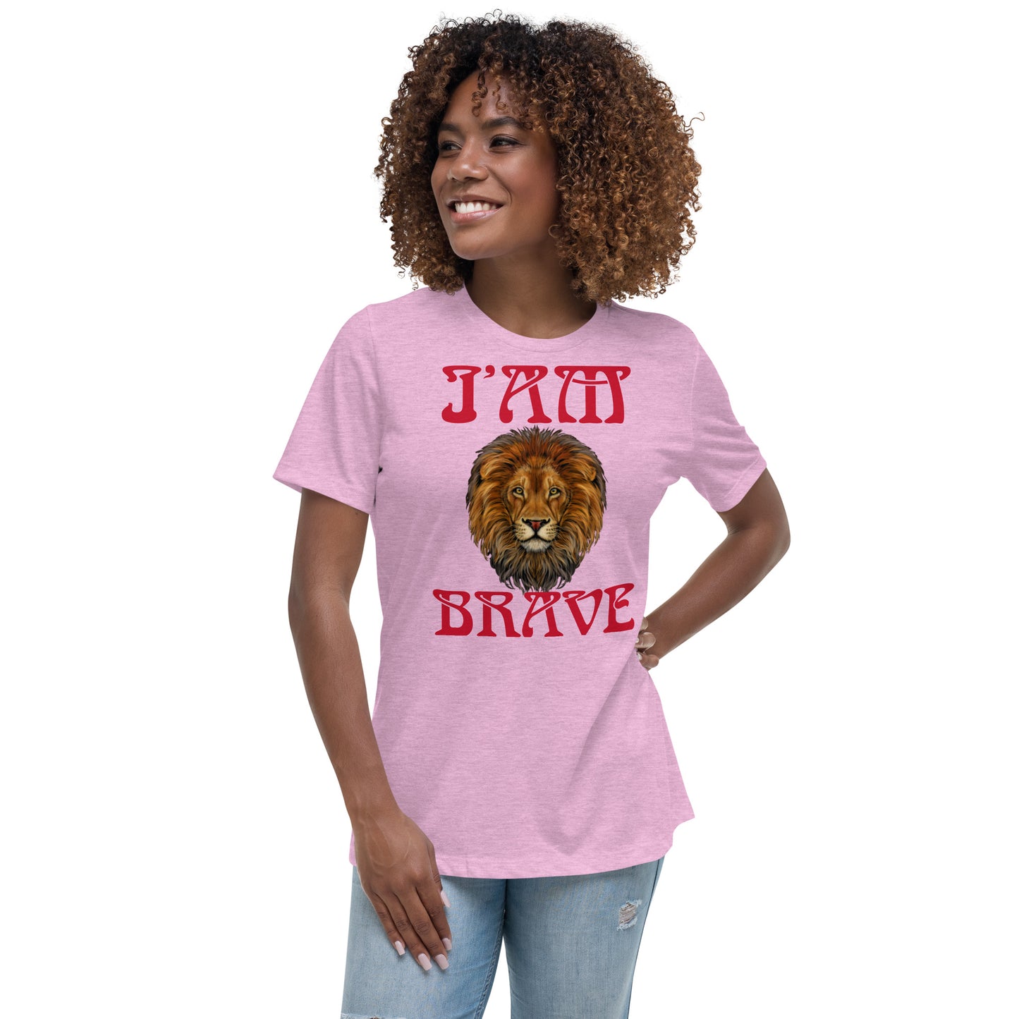 "I'AM BRAVE!”Women's Relaxed T-Shirt W/Red Font