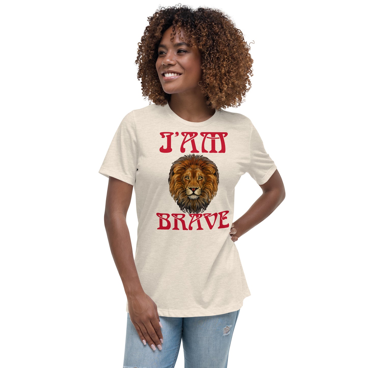 "I'AM BRAVE!”Women's Relaxed T-Shirt W/Red Font