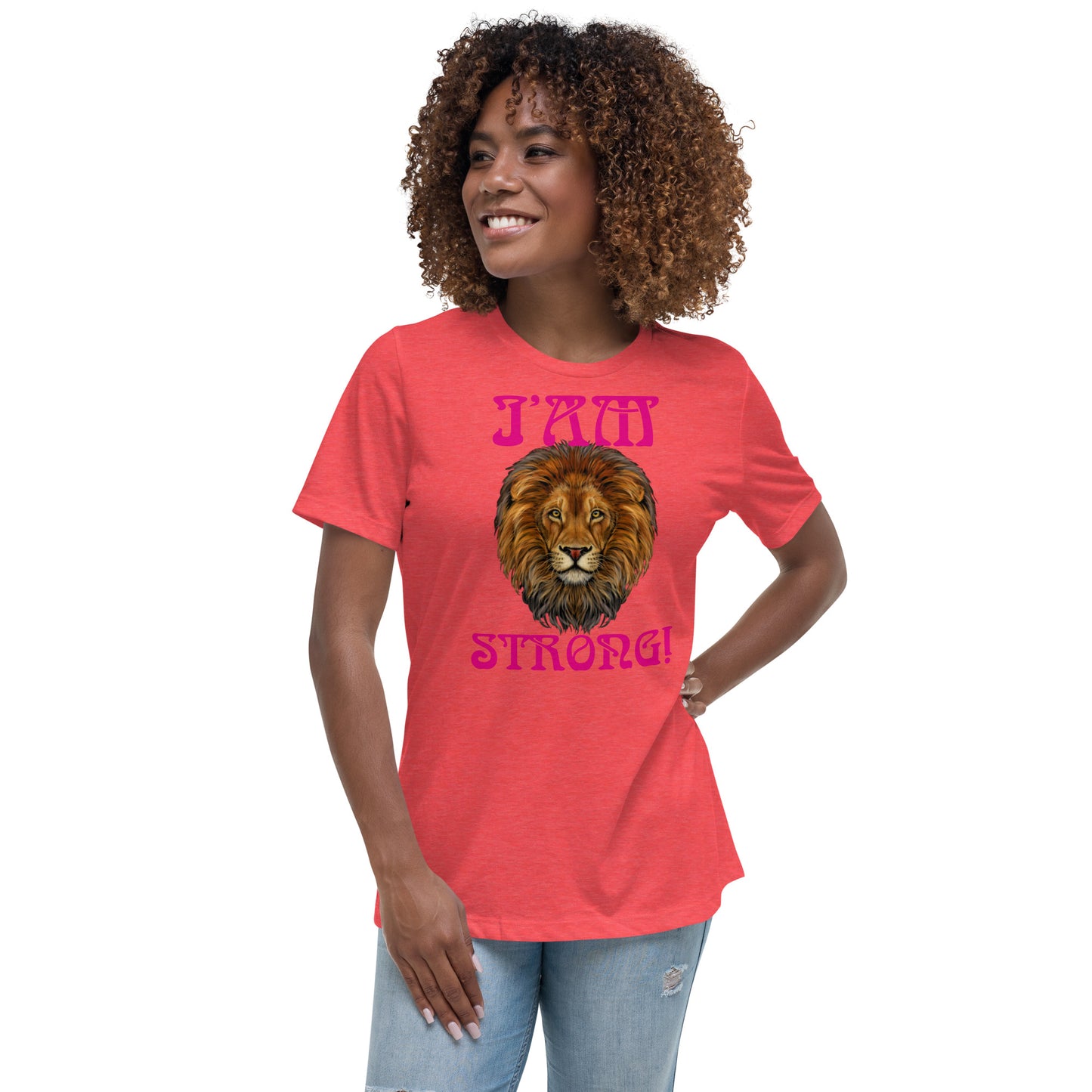 “I’AM STRONG!”Women's Relaxed T-Shirt W/ Violet Red Font