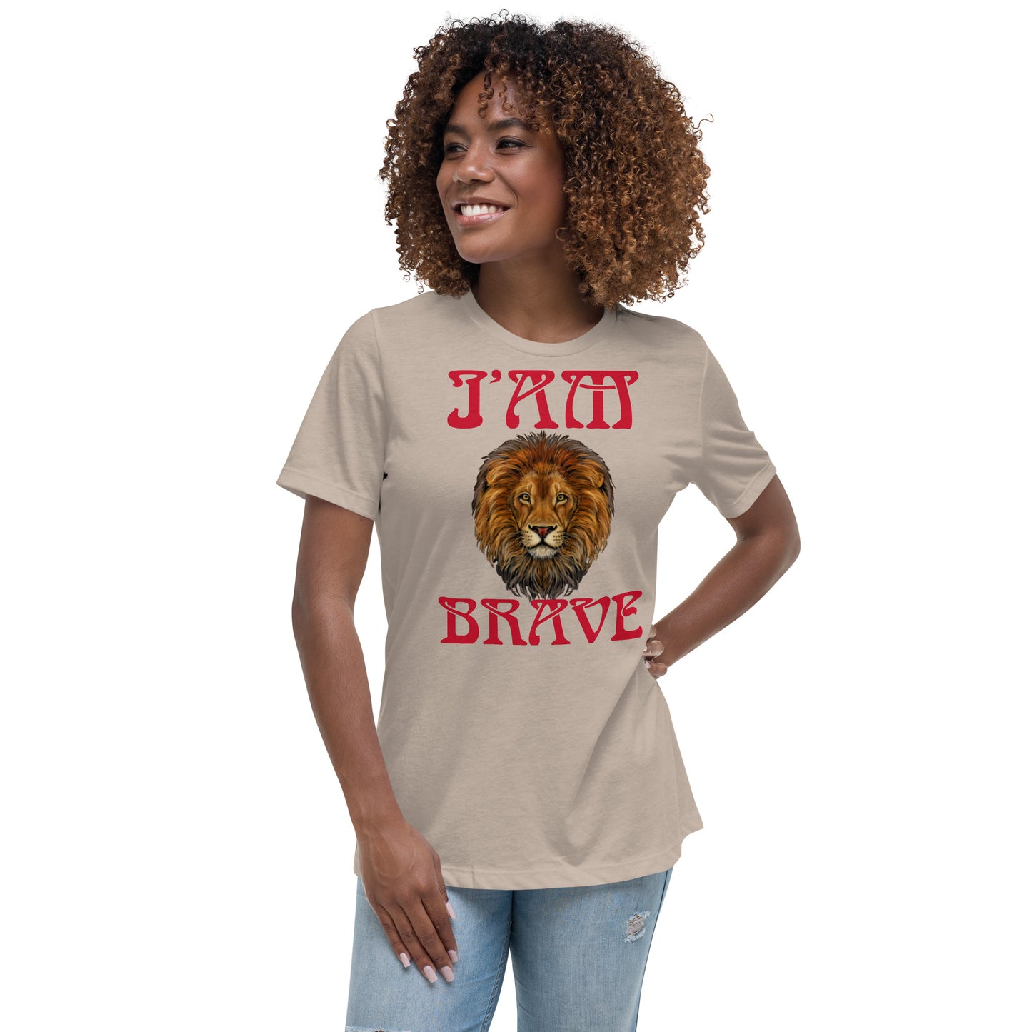 "I'AM BRAVE!”Women's Relaxed T-Shirt W/Red Font