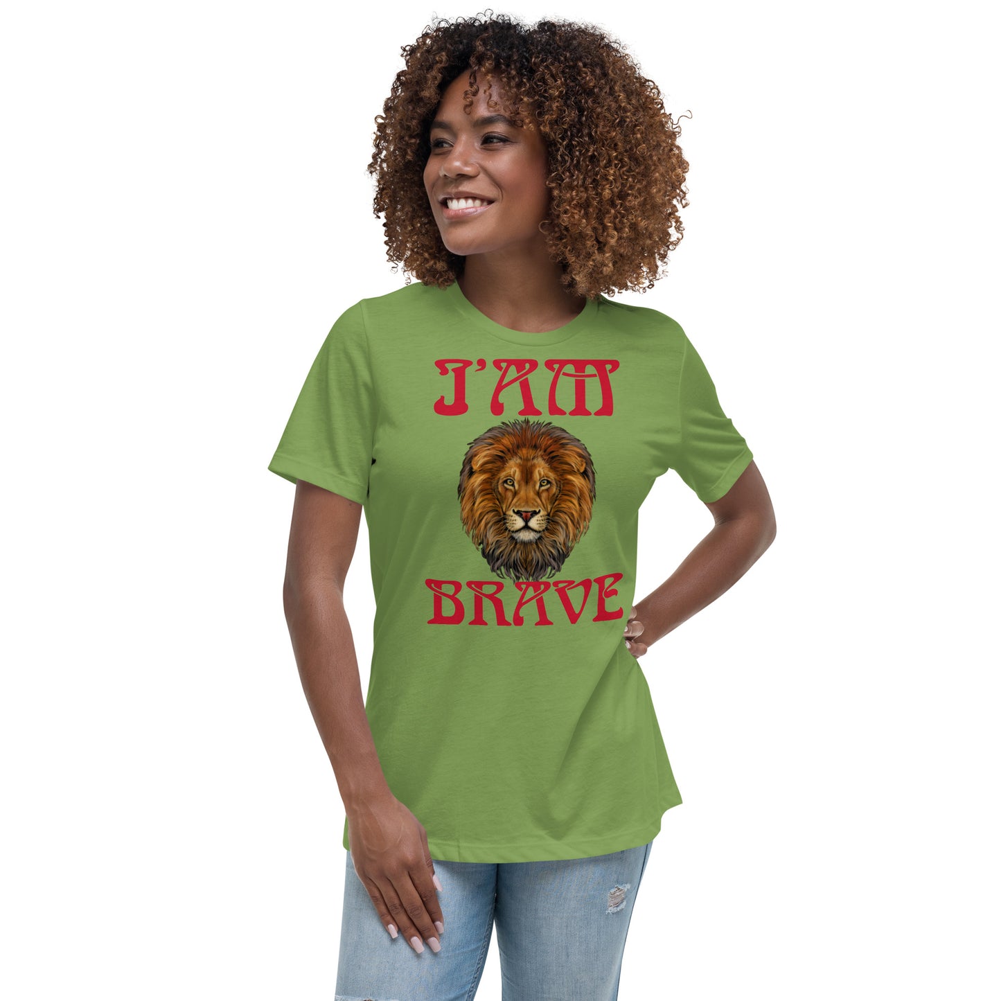 "I'AM BRAVE!”Women's Relaxed T-Shirt W/Red Font