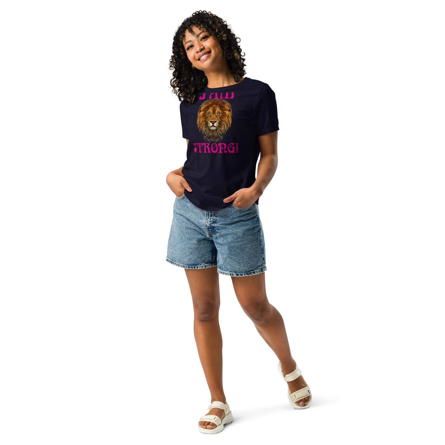 “I’AM STRONG!”Women's Relaxed T-Shirt W/ Violet Red Font
