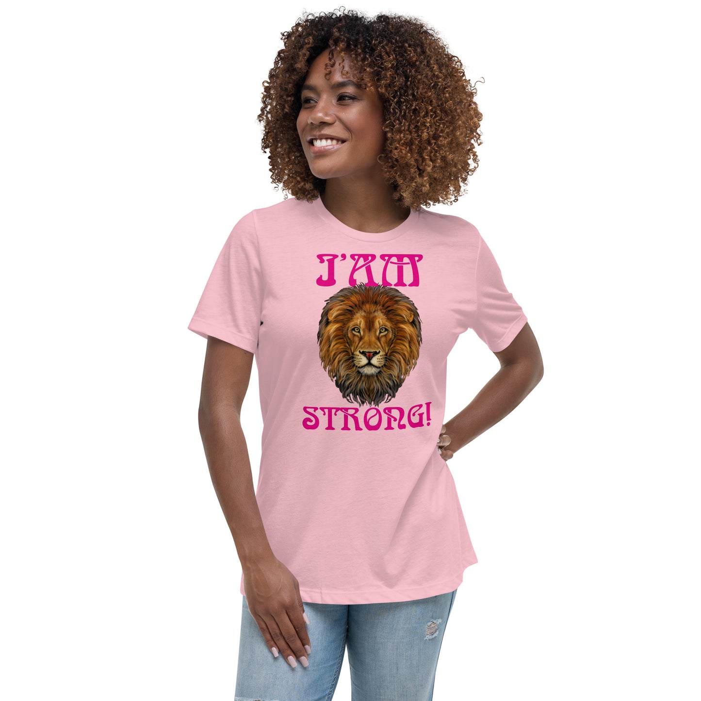 “I’AM STRONG!”Women's Relaxed T-Shirt W/ Violet Red Font