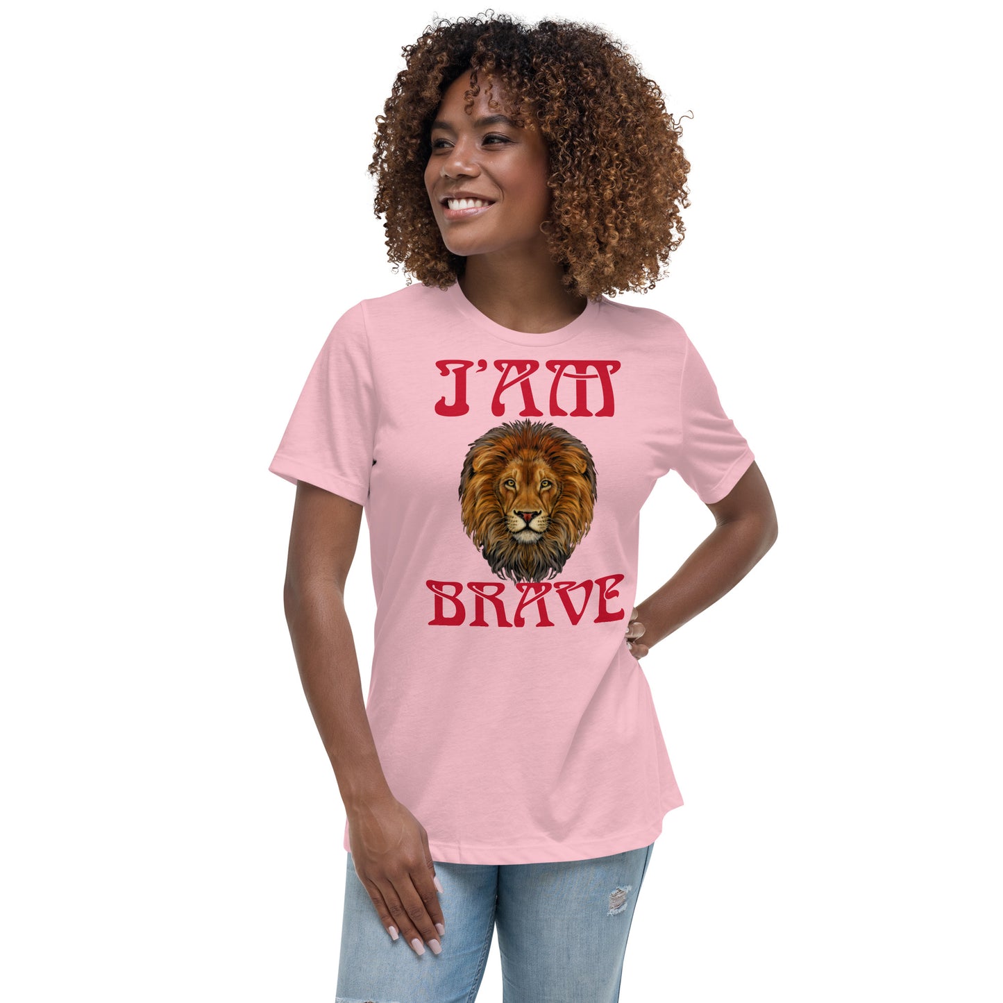 "I'AM BRAVE!”Women's Relaxed T-Shirt W/Red Font