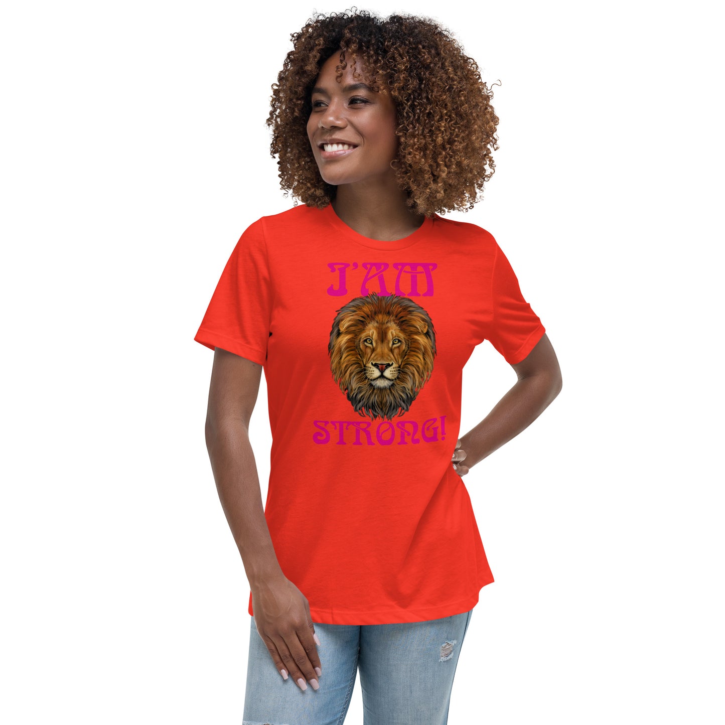 “I’AM STRONG!”Women's Relaxed T-Shirt W/ Violet Red Font