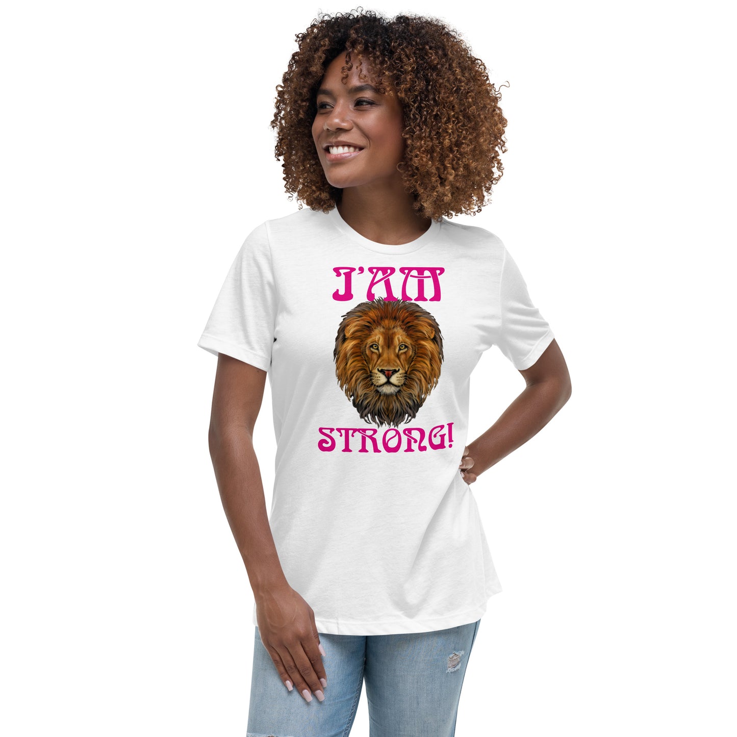 “I’AM STRONG!”Women's Relaxed T-Shirt W/ Violet Red Font