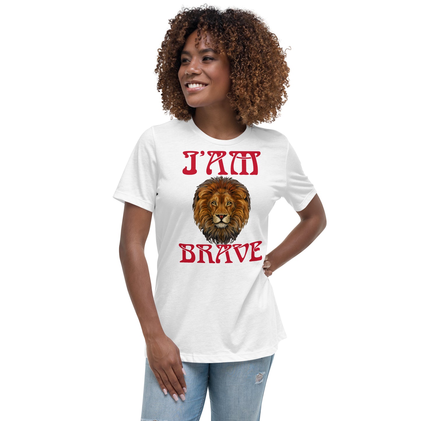 "I'AM BRAVE!”Women's Relaxed T-Shirt W/Red Font