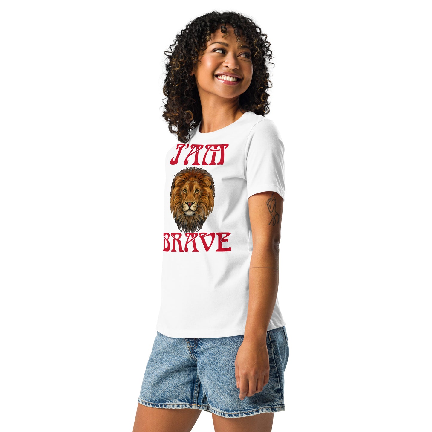 "I'AM BRAVE!”Women's Relaxed T-Shirt W/Red Font