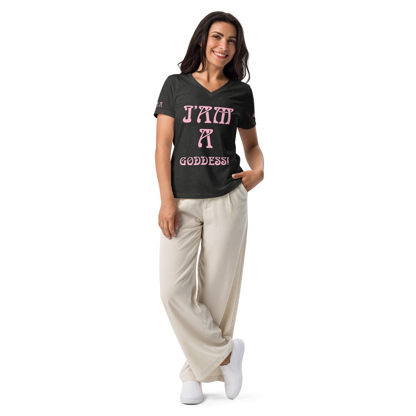 “I’AM A GODDESS!”Women’s Relaxed V-Neck T-Shirt W/Cotton Candy Font