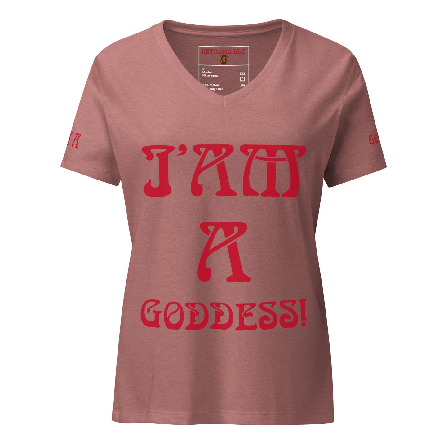“I’AM A GODDESS!”Women’s Relaxed V-Neck T-Shirt W/Red Font