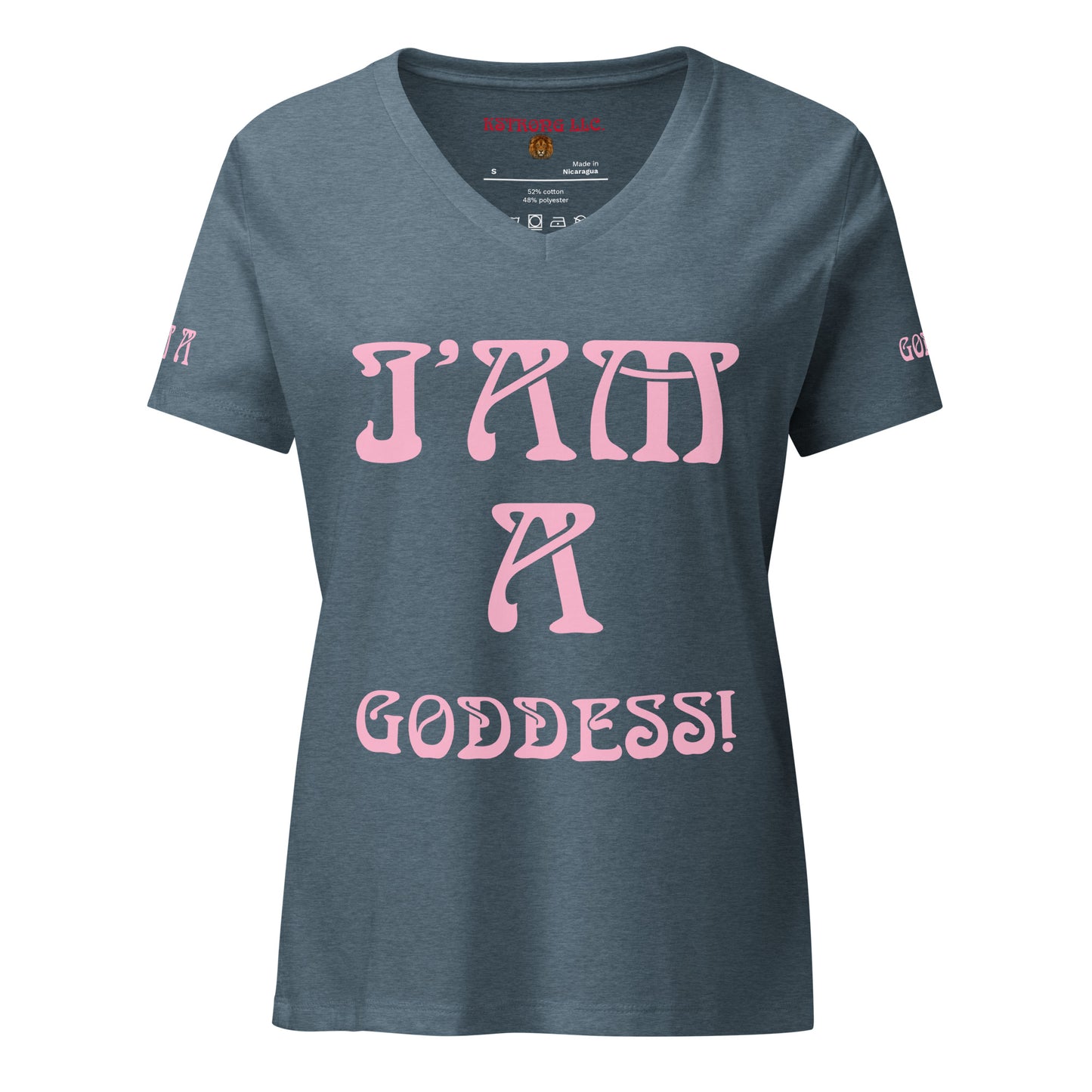 “I’AM A GODDESS!”Women’s Relaxed V-Neck T-Shirt W/Cotton Candy Font