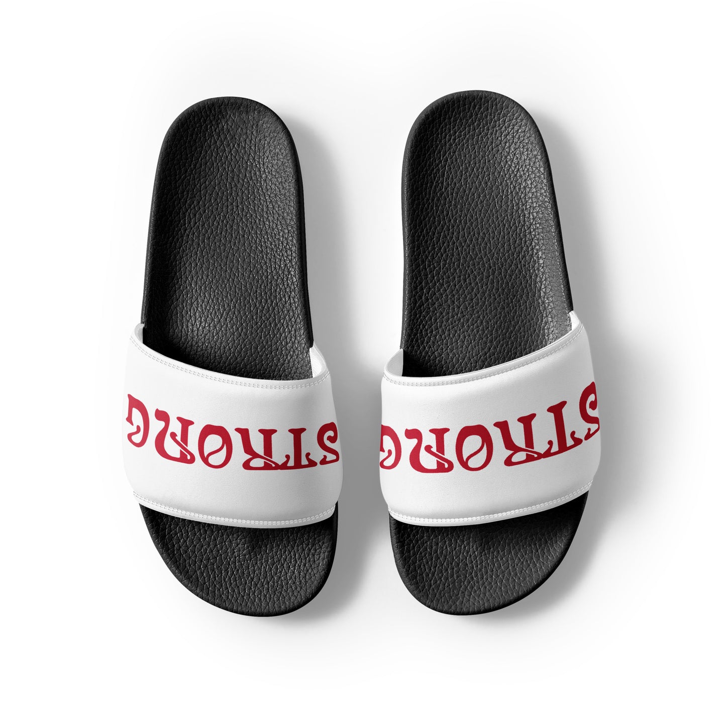 “STRONG” White Women's Slides W/Red Font