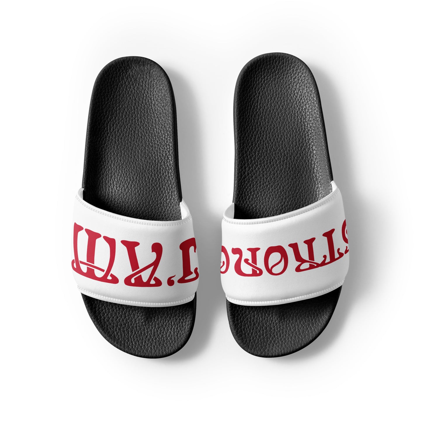 “I’AM STRONG!” White Women's Slides W/Red Font