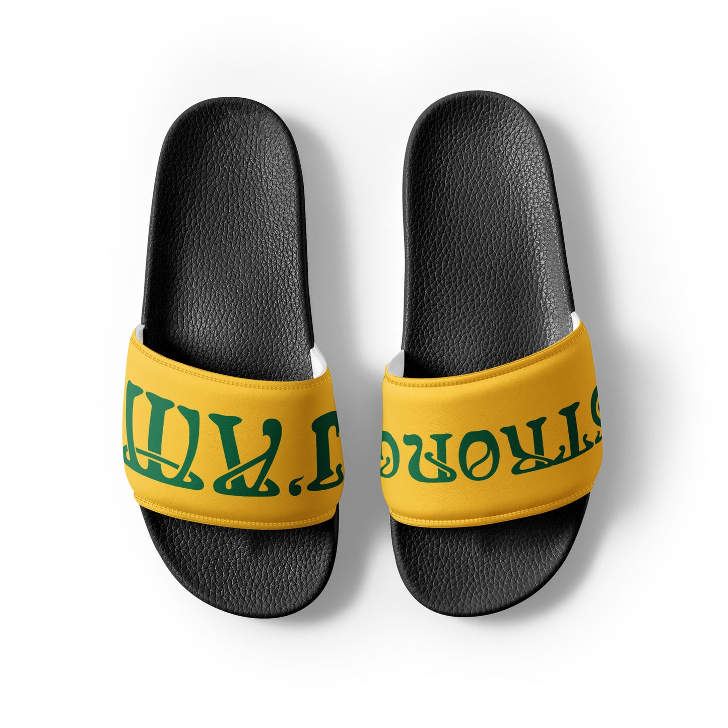 “I’AM STRONG!” Yellow Women's Slides W/Green Font