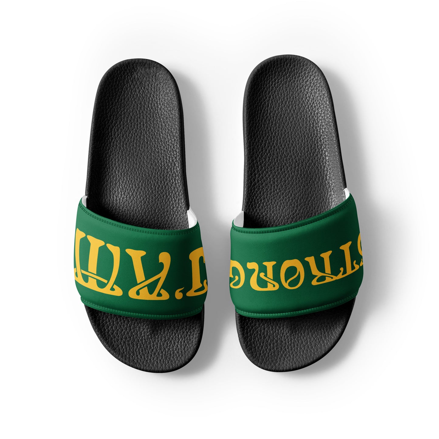 “I’AM STRONG!” Green Women's Slides W/Yellow Font