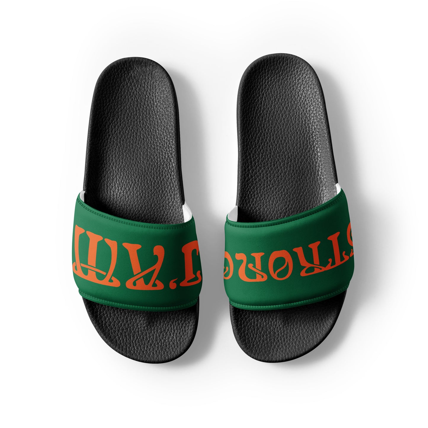 “I’AM STRONG!” Green Women's Slides W/Orange Font