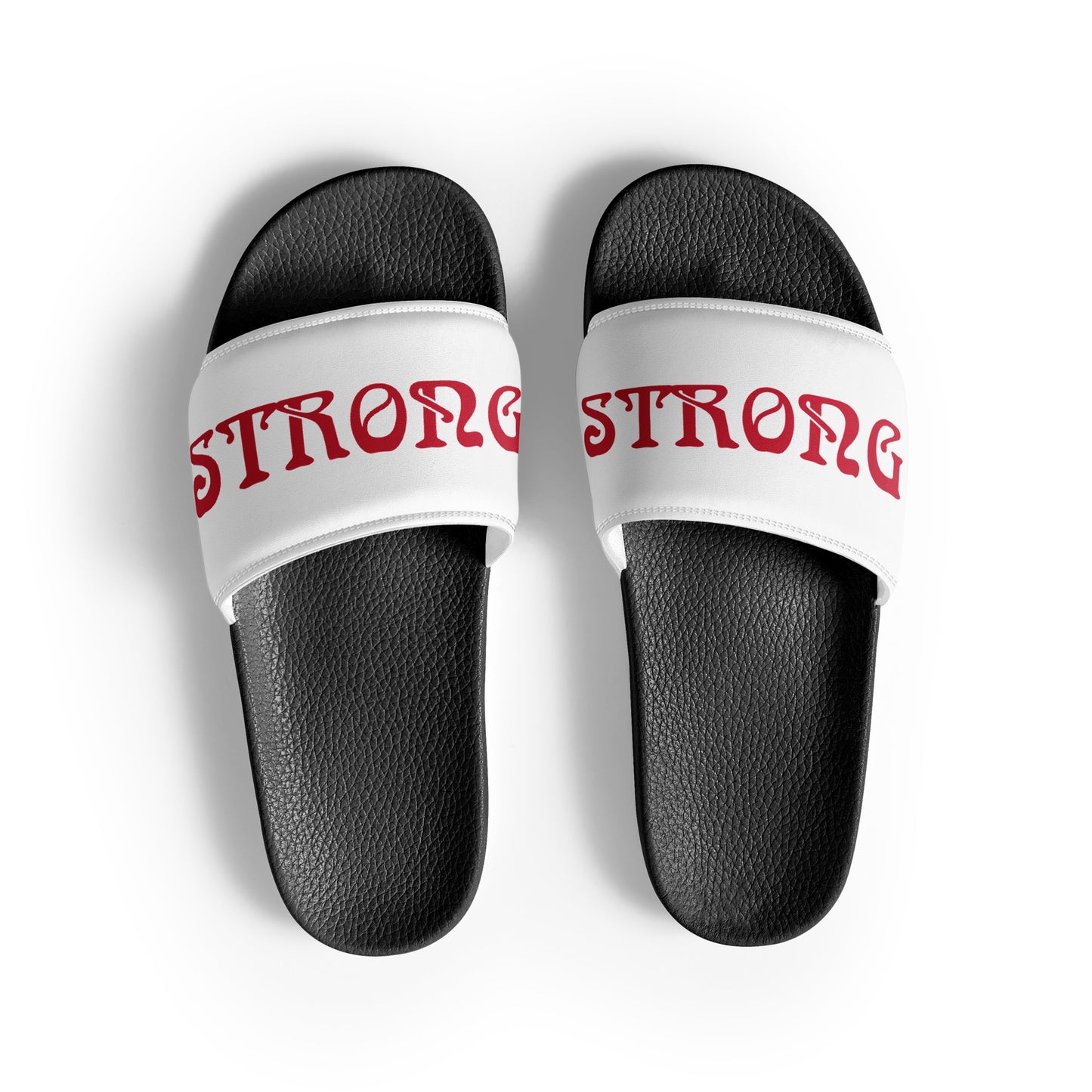 “STRONG” White Women's Slides W/Red Font