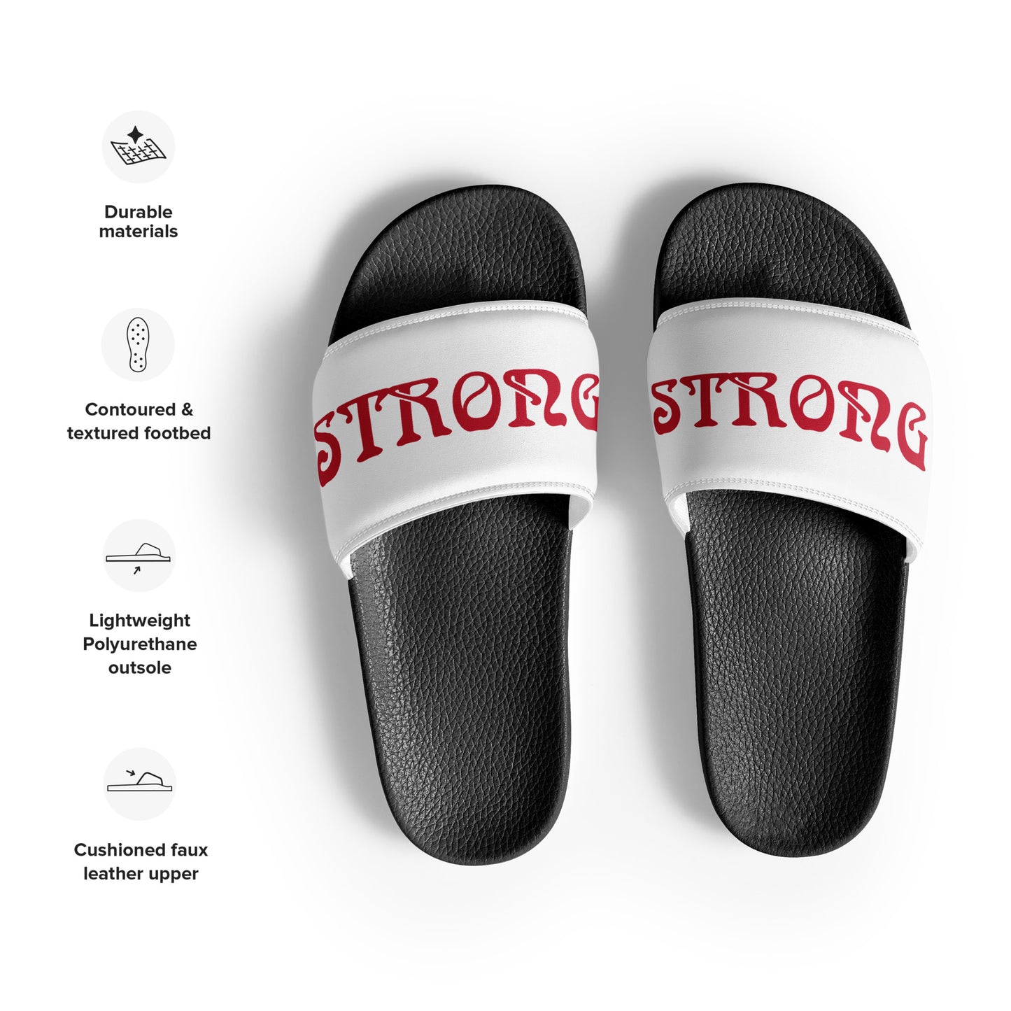 “STRONG” White Women's Slides W/Red Font