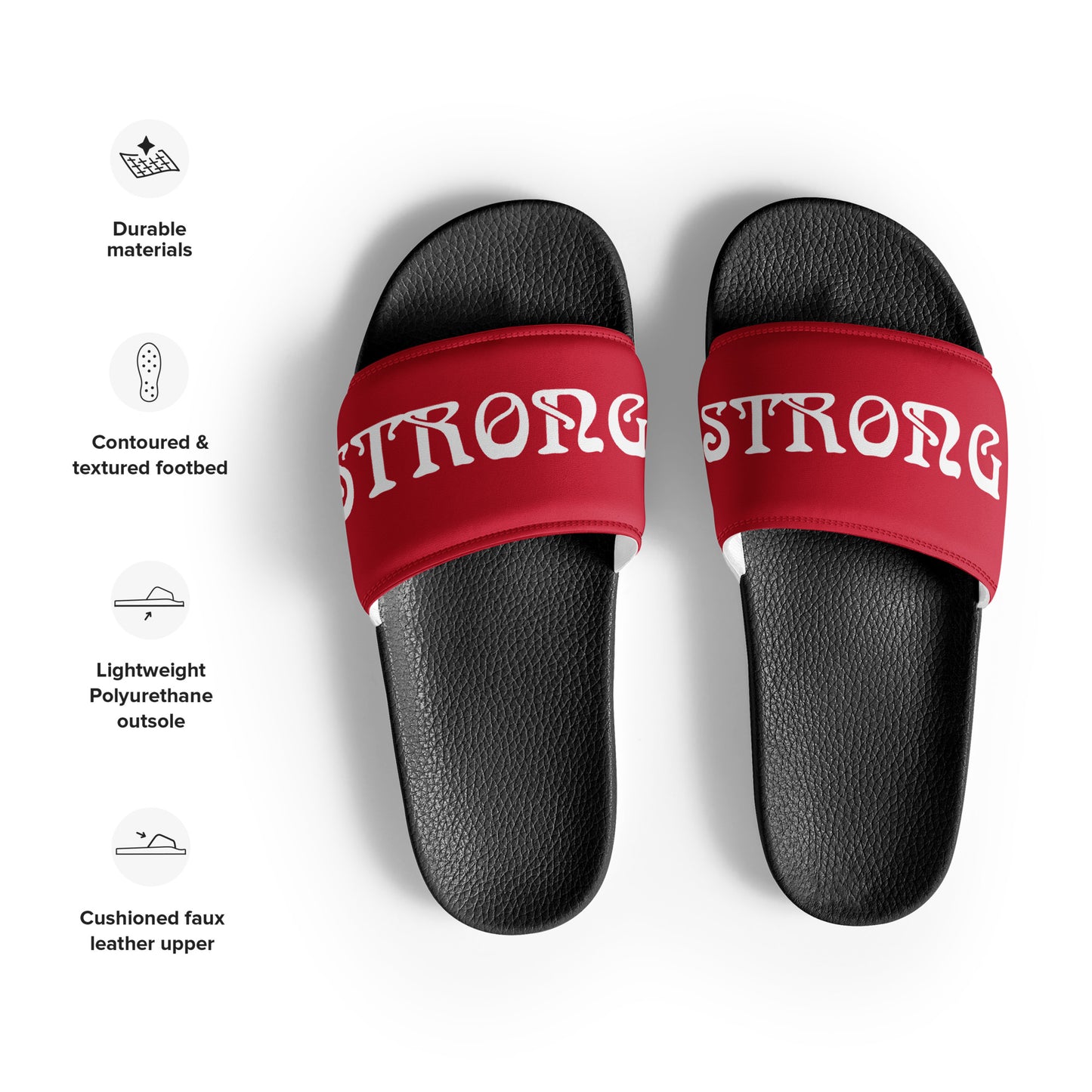 “STRONG”Red Women's Slides W/White Font