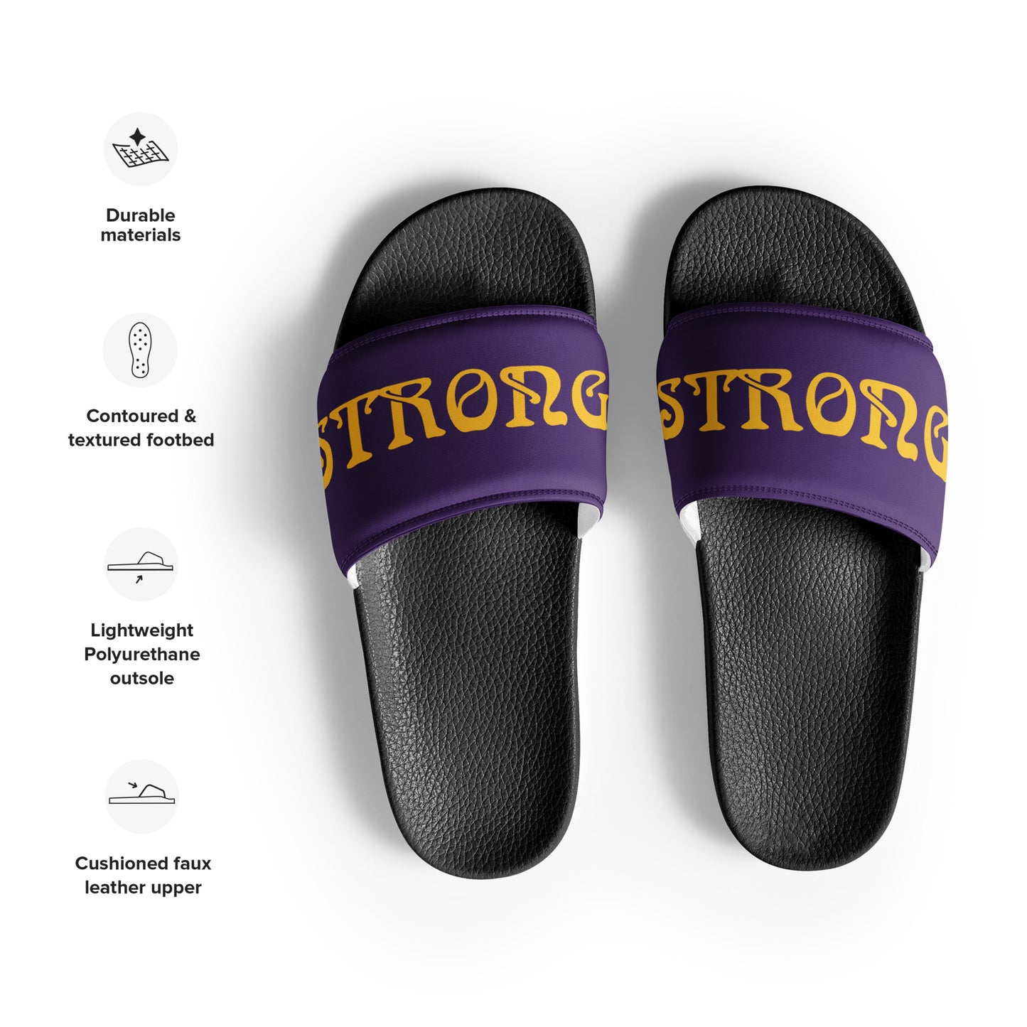 “STRONG”Purple Women's Slides W/Yellow Font