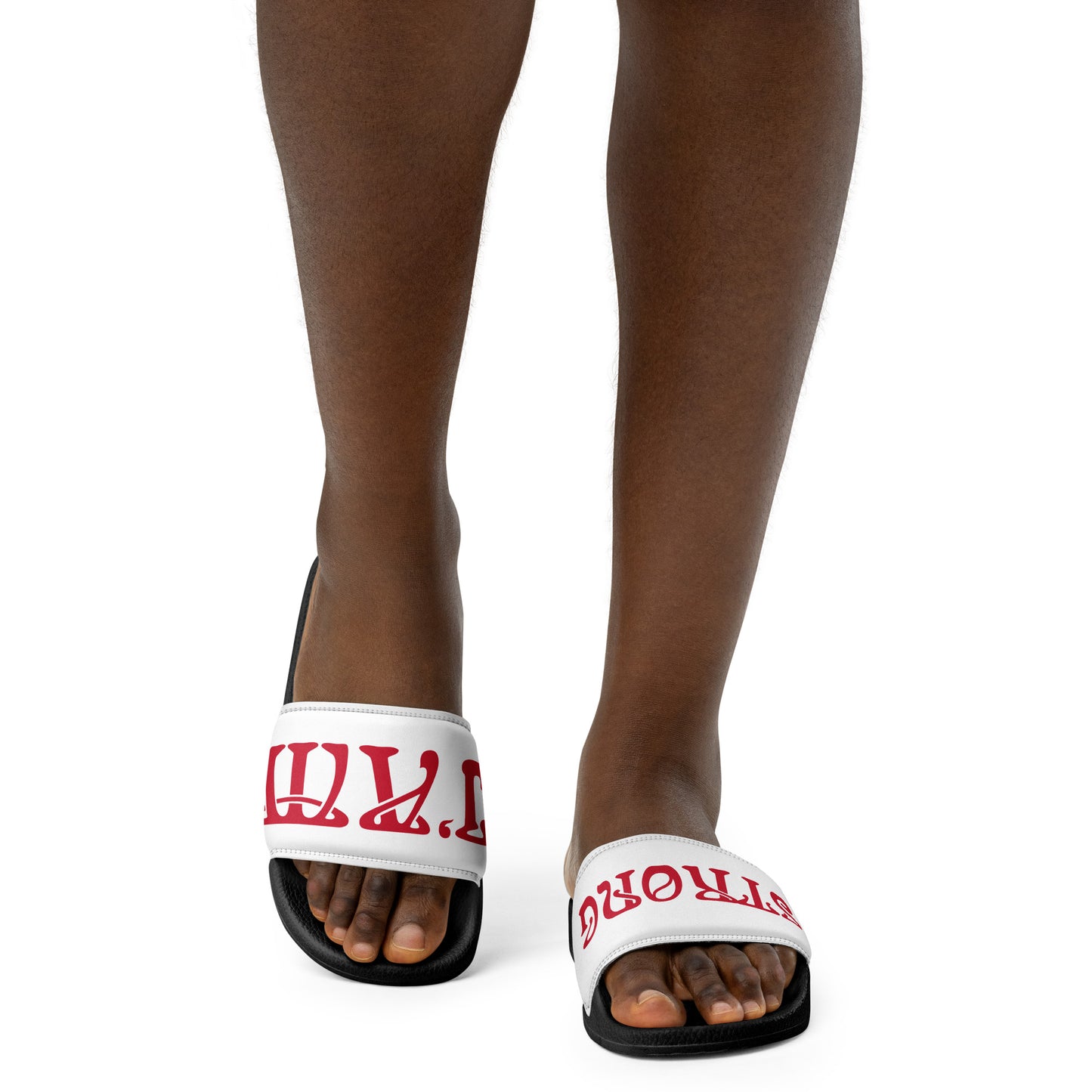 “I’AM STRONG!” White Women's Slides W/Red Font