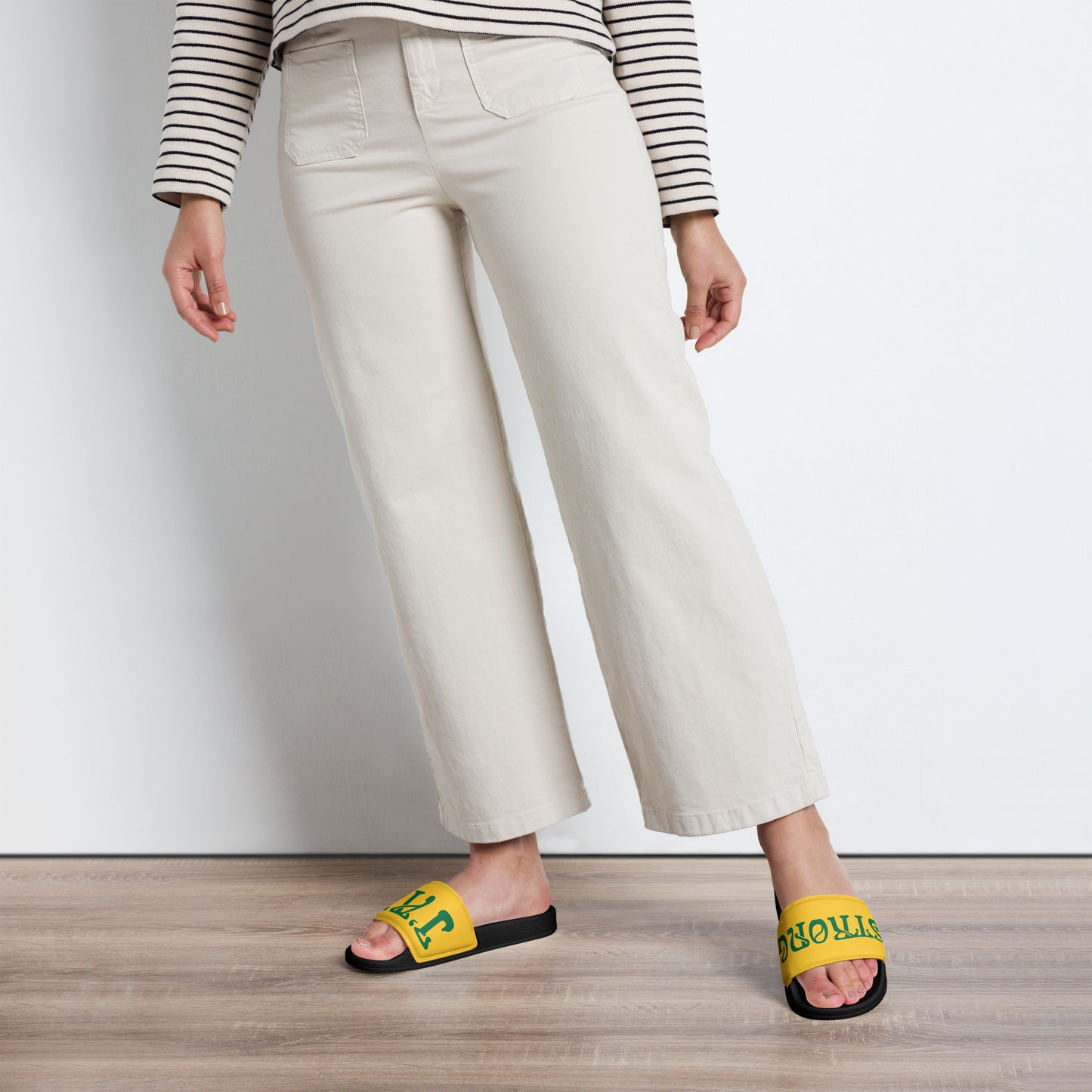 “I’AM STRONG!” Yellow Women's Slides W/Green Font