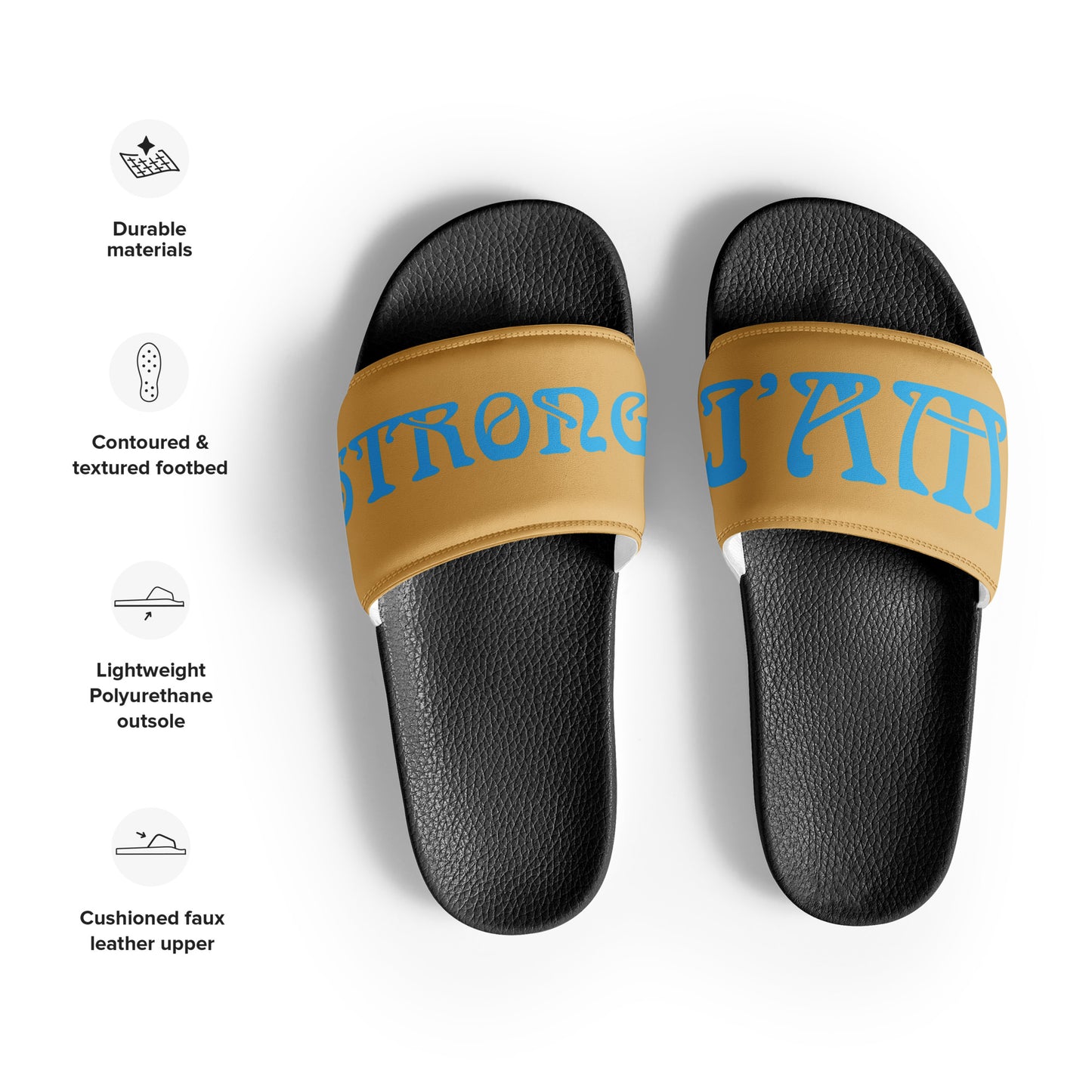 “I’AM STRONG”Fawn Women's Slides W/SkyBlue Font