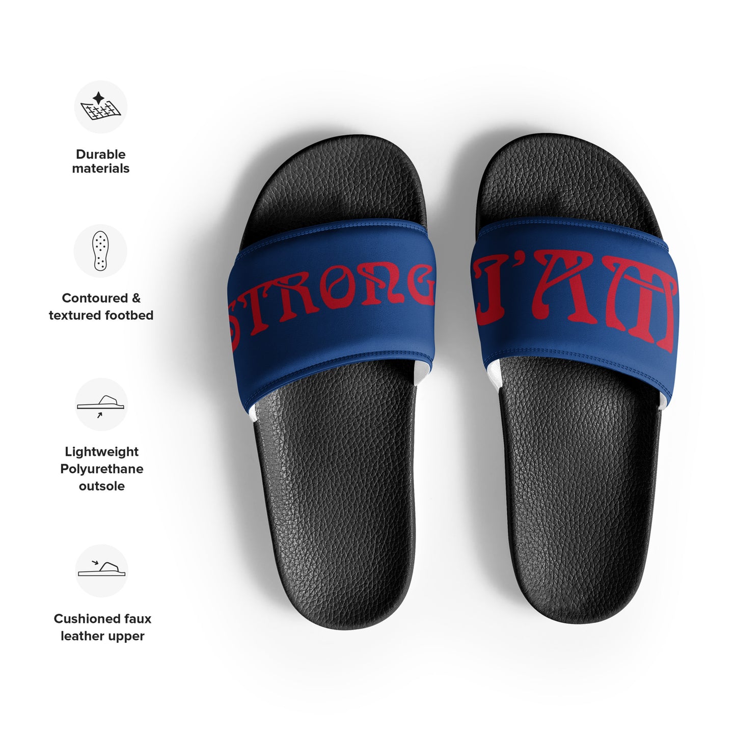 “I’AM STRONG!” Blue Women's Slides W/Red Font