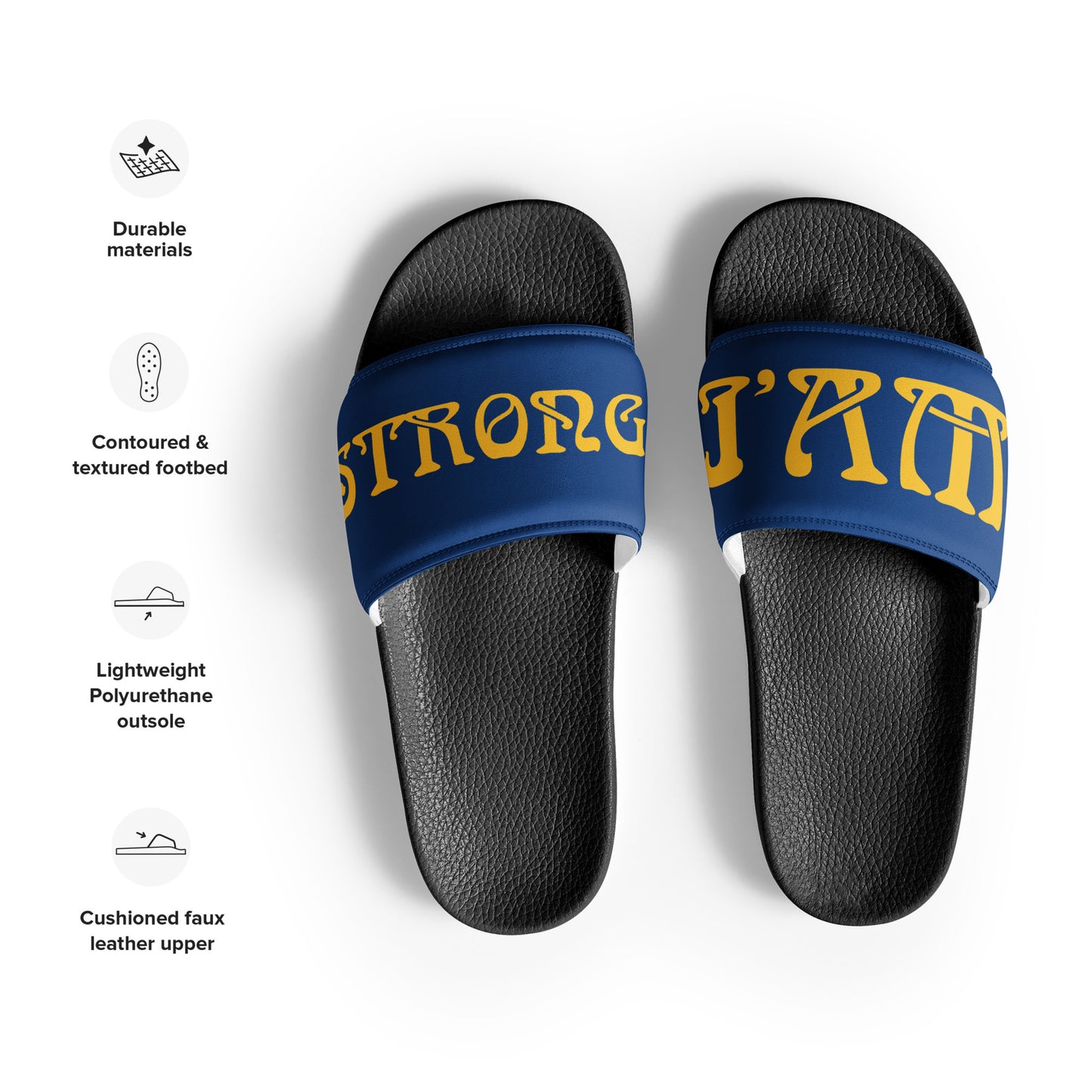 “I’AM STRONG!” Blue Women's Slides W/Yellow Font