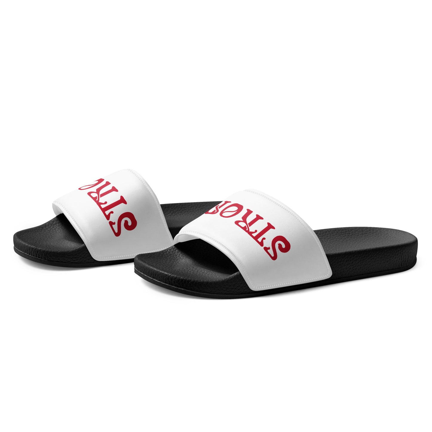 “STRONG” White Women's Slides W/Red Font