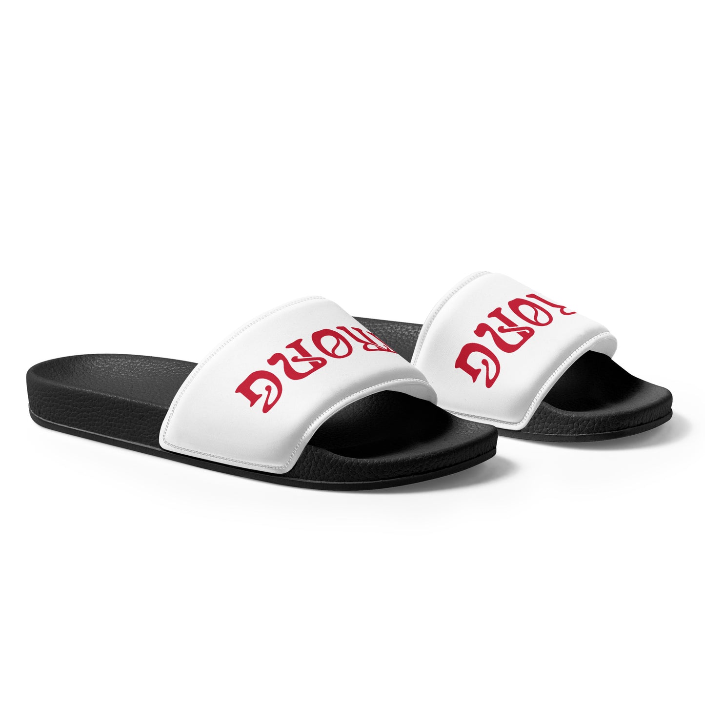 “STRONG” White Women's Slides W/Red Font