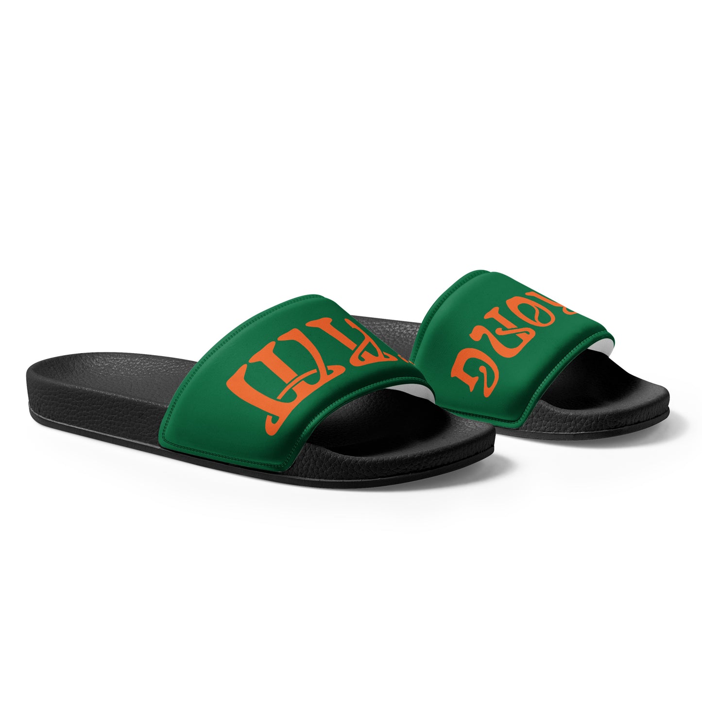 “I’AM STRONG!” Green Women's Slides W/Orange Font