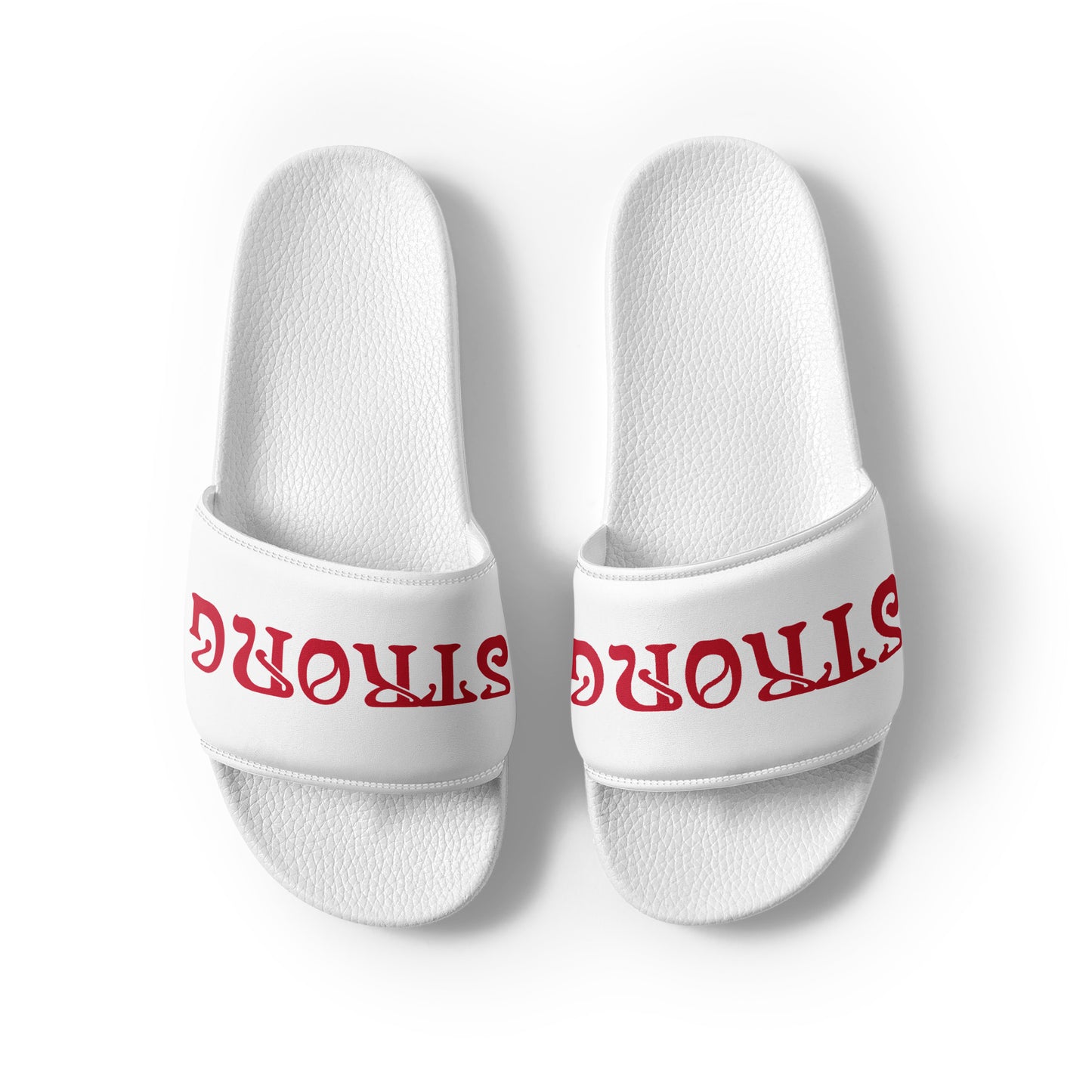 “STRONG” White Women's Slides W/Red Font