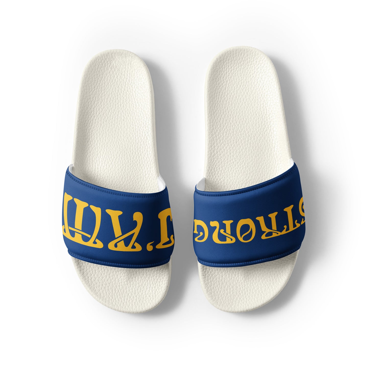 “I’AM STRONG!” Blue Women's Slides W/Yellow Font