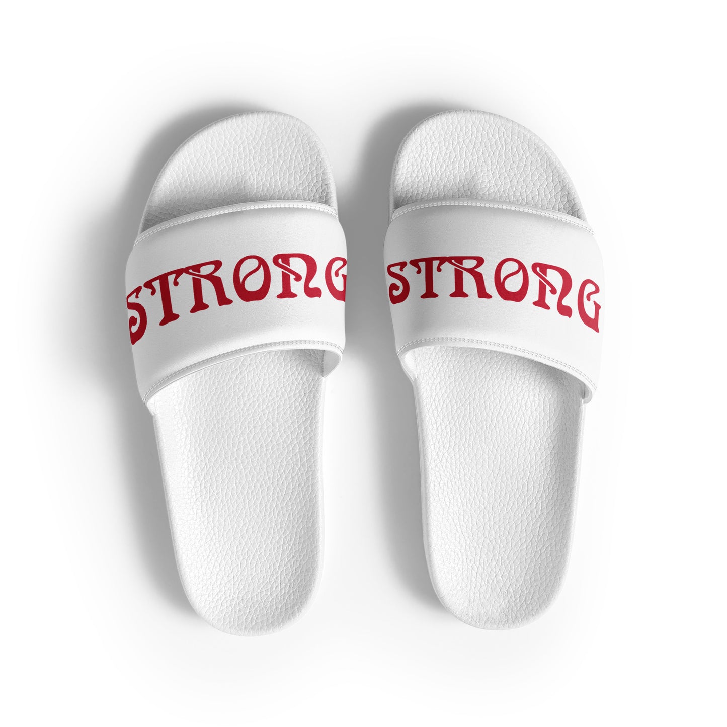 “STRONG” White Women's Slides W/Red Font
