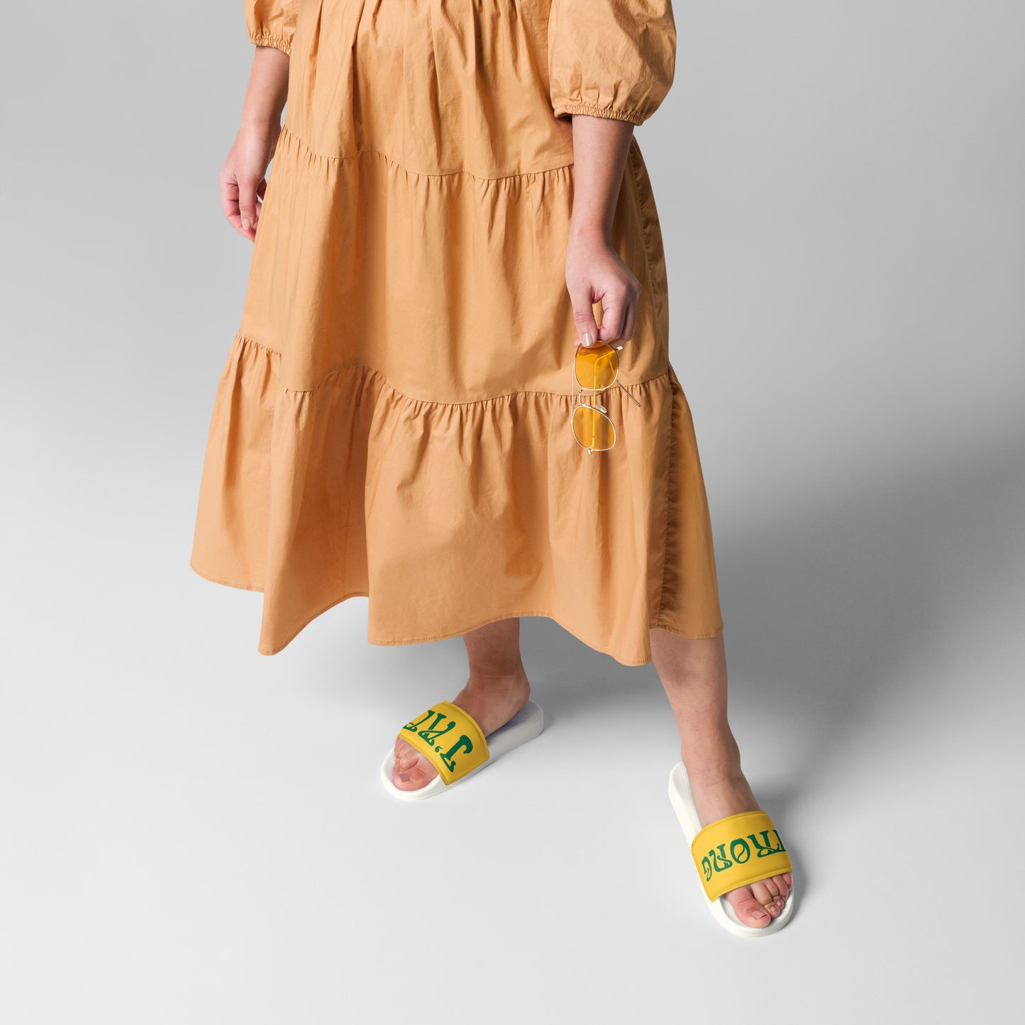 “I’AM STRONG!” Yellow Women's Slides W/Green Font