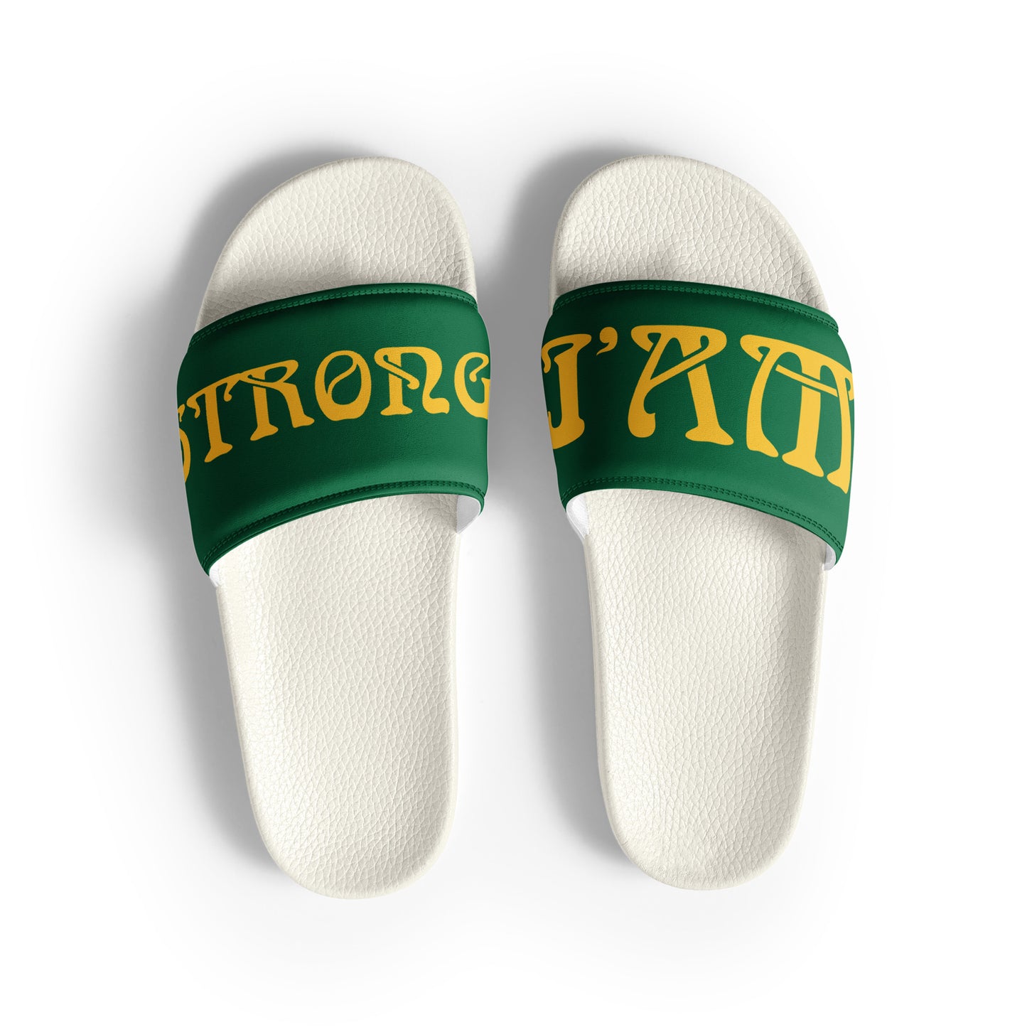 “I’AM STRONG!” Green Women's Slides W/Yellow Font