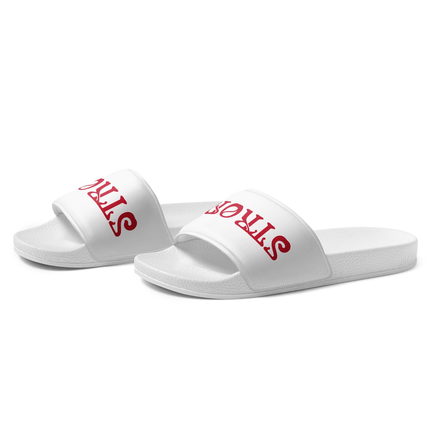 “STRONG” White Women's Slides W/Red Font