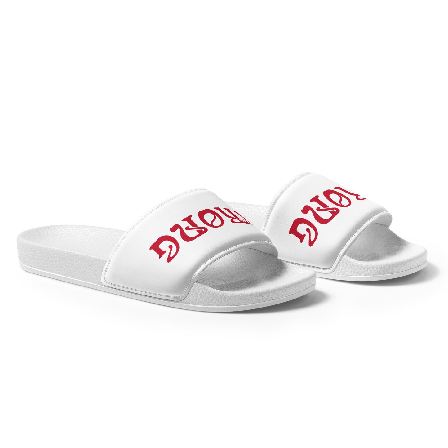 “STRONG” White Women's Slides W/Red Font