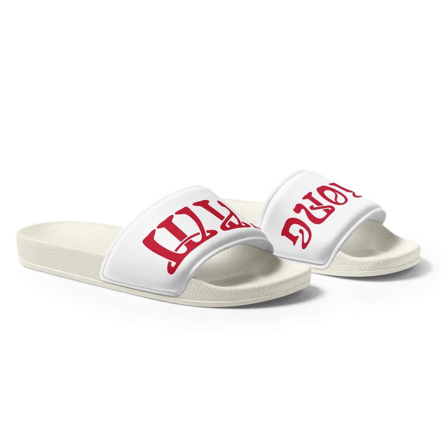 “I’AM STRONG!” White Women's Slides W/Red Font