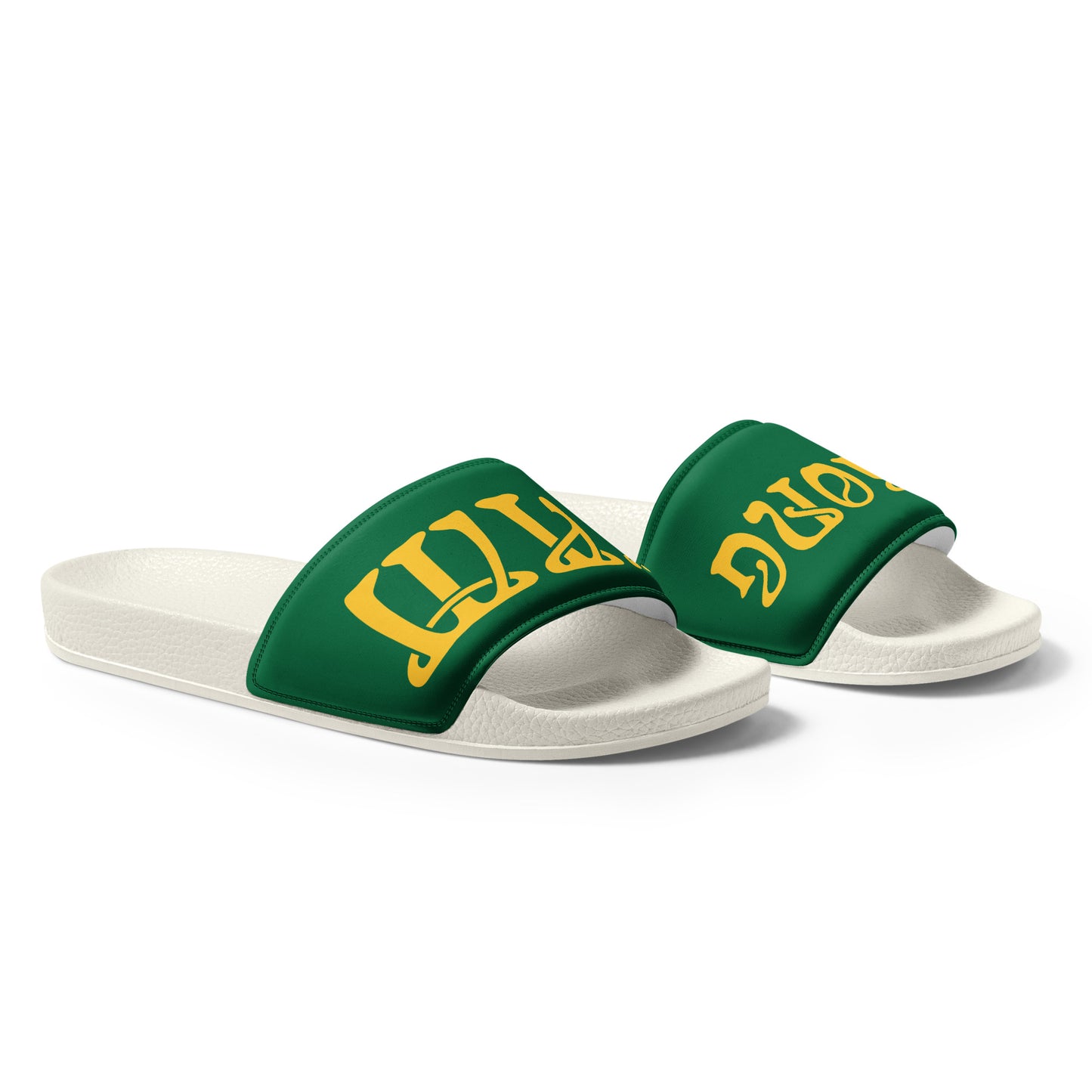 “I’AM STRONG!” Green Women's Slides W/Yellow Font