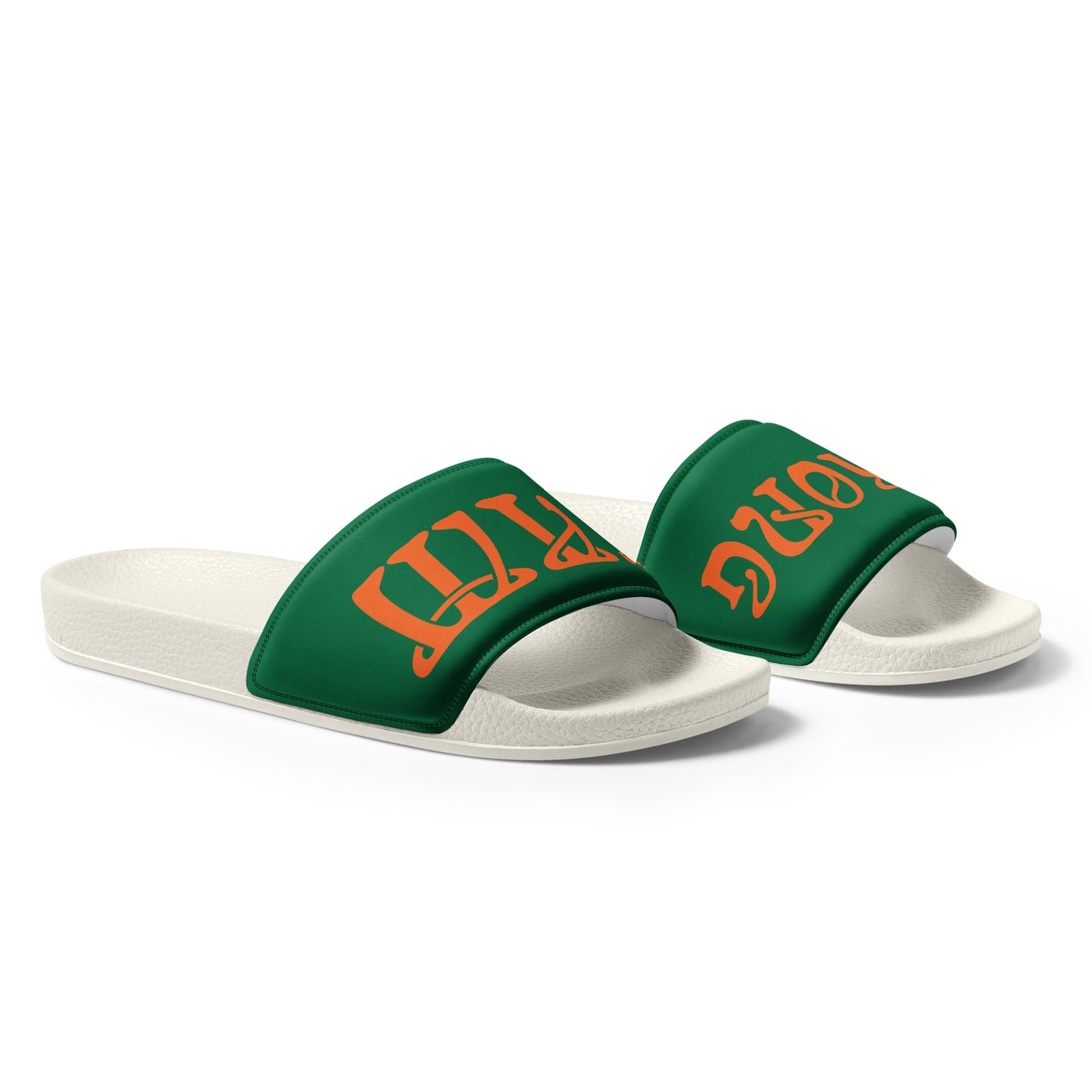 “I’AM STRONG!” Green Women's Slides W/Orange Font