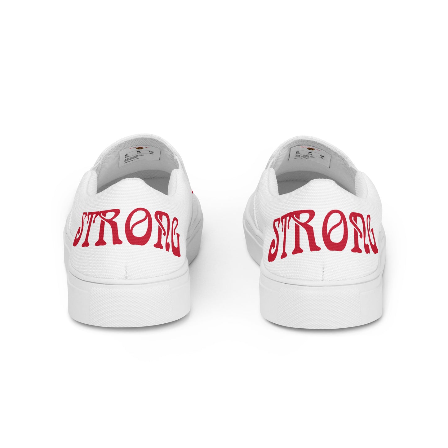 “STRONG”White Women’s Slip-On Canvas Shoes W/Red Font