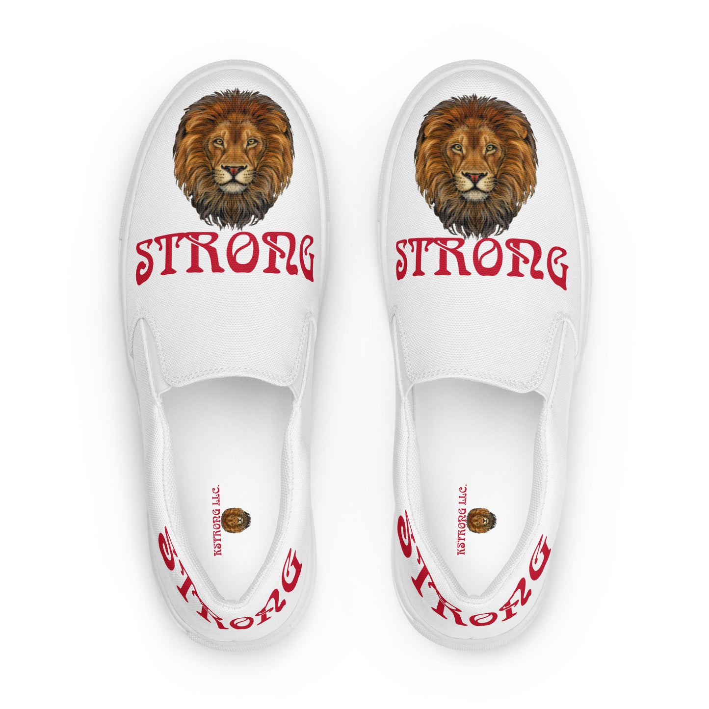 “STRONG”White Women’s Slip-On Canvas Shoes W/Red Font