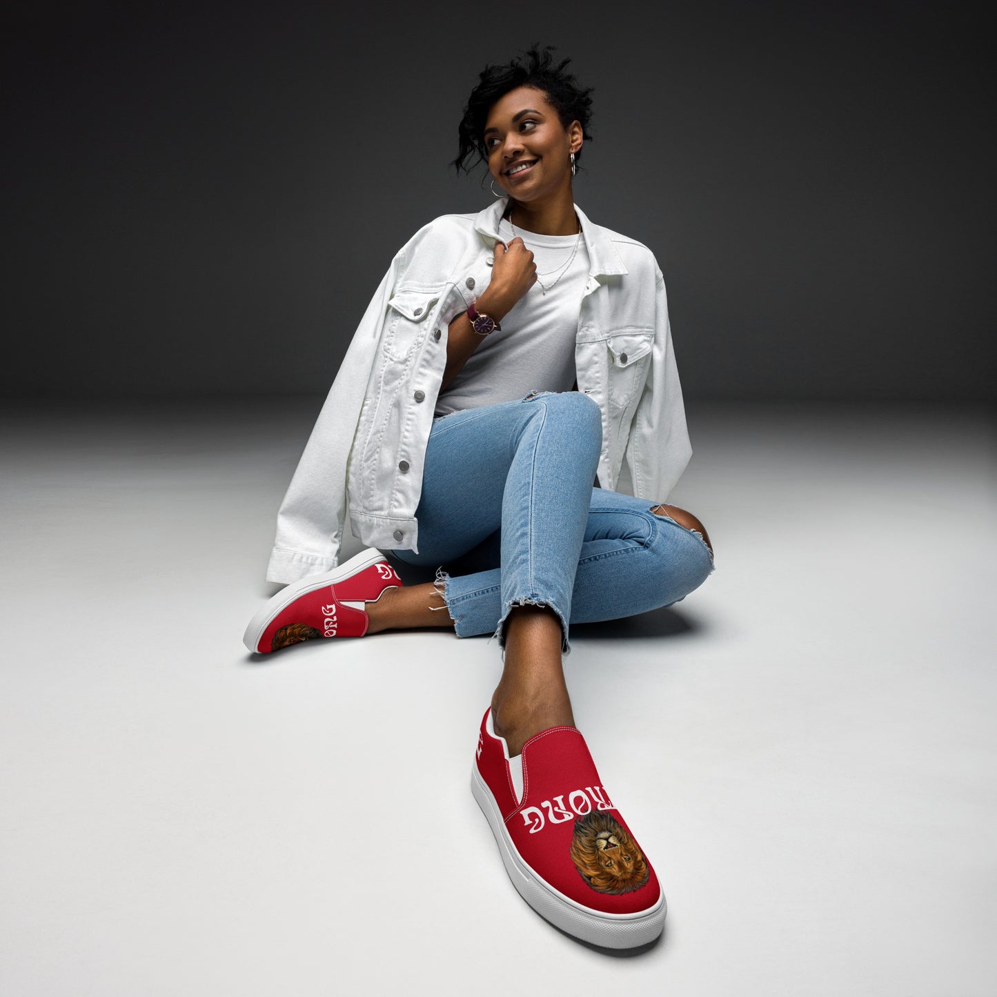 “STRONG”Red Women’s Slip-On Canvas Shoes W/White Font