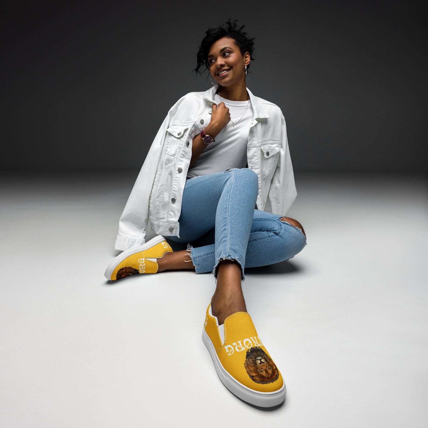 “STRONG” Yellow Women’s Slip-On Canvas Shoes W/White Font